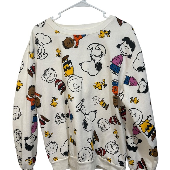 Peanuts White Crewneck Sweater with Multicolor Character Print - Picture 6 of 7